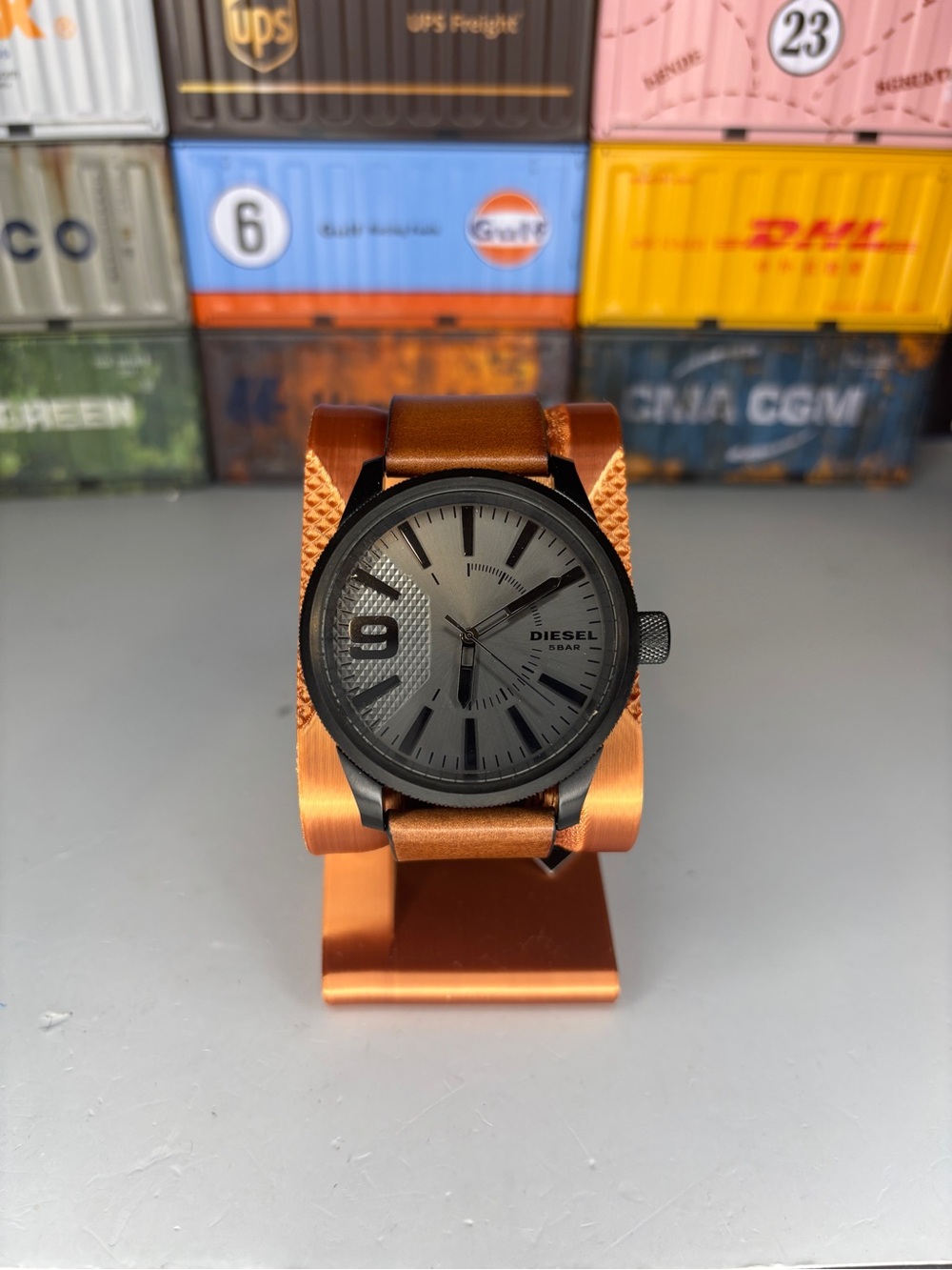 Diesel Men’s Gray Dial Brown Leather Strap Watch